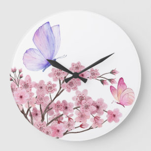 Elegante reloj de pared con rama de flores de cere