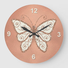 Elegante reloj de pared de mariposa de oro Rosa