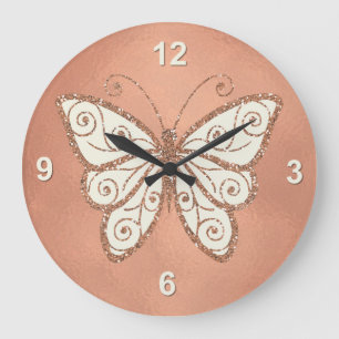 Elegante reloj de pared de mariposa de oro Rosa