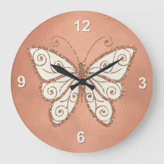 Elegante reloj de pared de mariposa de oro Rosa