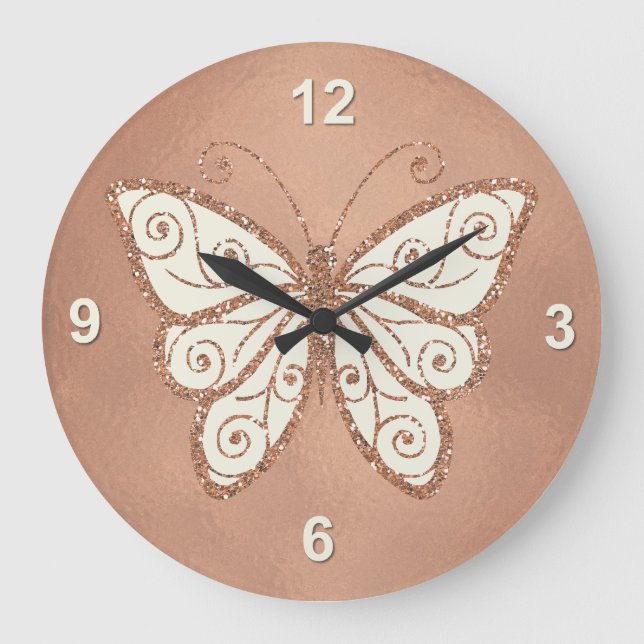 Elegante reloj de pared de mariposa de oro Rosa (Anverso)
