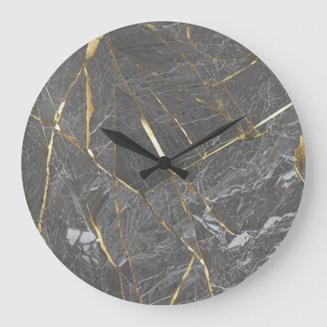 Elegante reloj de pared de mármol gris y líneas de (Anverso)