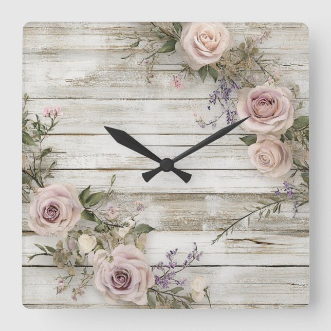 Elegante reloj de pared de Rosa floral rústico (Anverso)