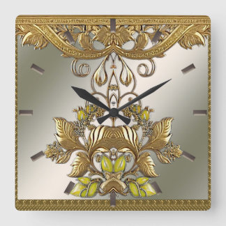 Elegante reloj de pared floral decorativo dorado