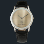 Elegante reloj metálico monocromático cepillado de<br><div class="desc">Reloj Metálico De Oro Monogramado Elegante Personalizado.</div>