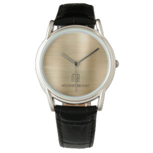 Elegante reloj metálico monocromático cepillado de