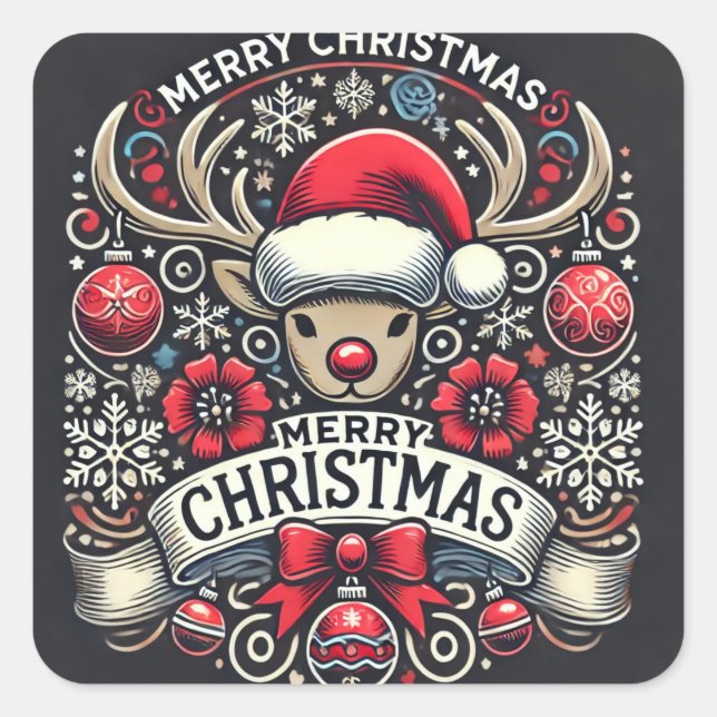 Elegante reno Feliz Pegatina de Navidad (Anverso)