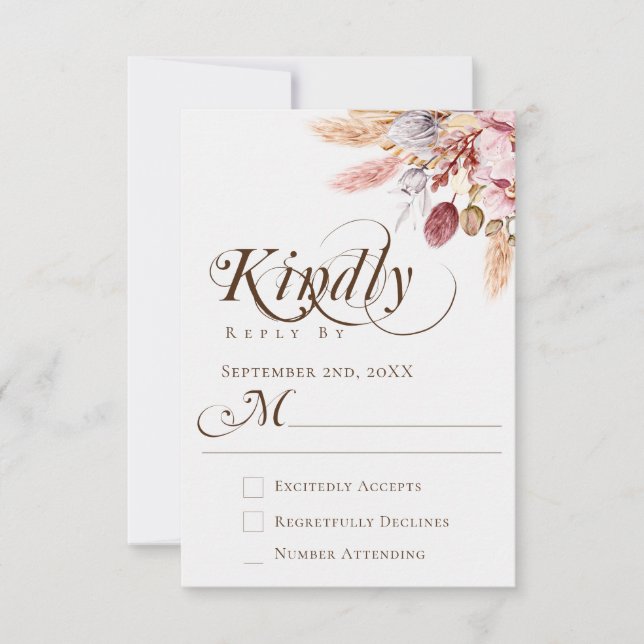 Elegante Respuesta Amable Boda Boho Hierba de Pamp (Anverso)