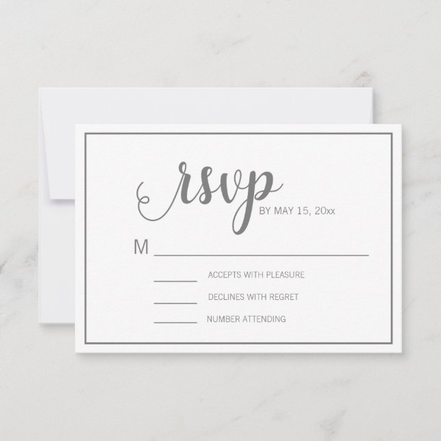 Elegante respuesta de boda blanca gris moderna (Anverso)