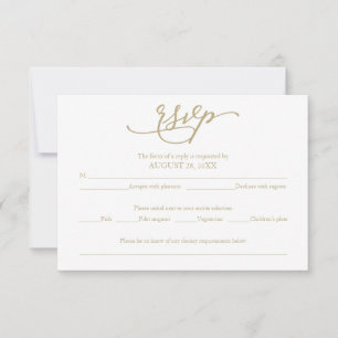 Elegante respuesta de boda con caligrafía en oro