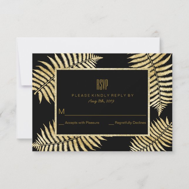 Elegante respuesta de boda con hoja de oro falso d (Anverso)