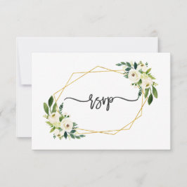 Elegante respuesta de boda con marco dorado y flor