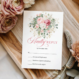 Elegante respuesta de boda floral bohemio rosa