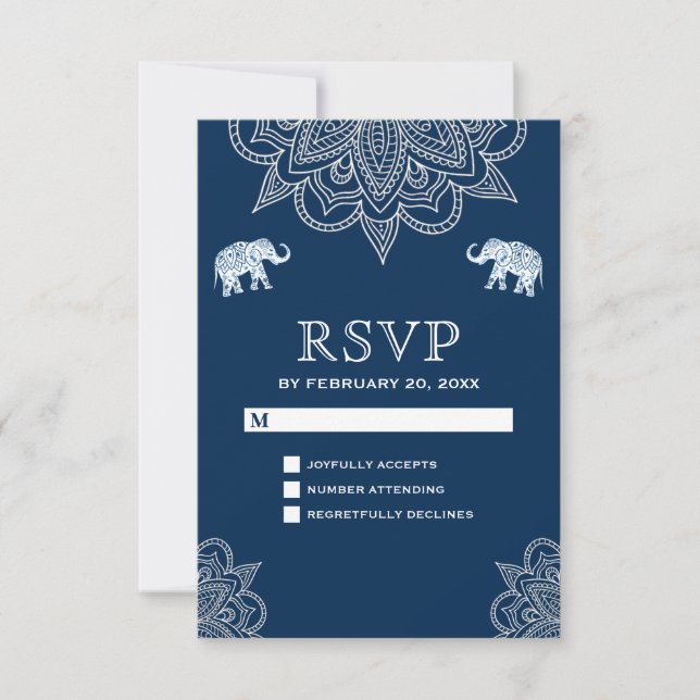 Elegante respuesta de boda india de henna azul mar (Anverso)