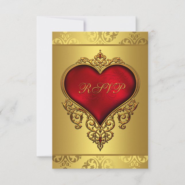 Elegante respuesta de boda roja y dorada (Anverso)