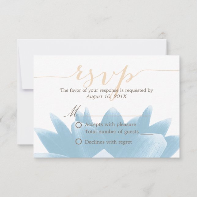 Elegante respuesta RSVP de Boda Floral Blue Lotus (Anverso)