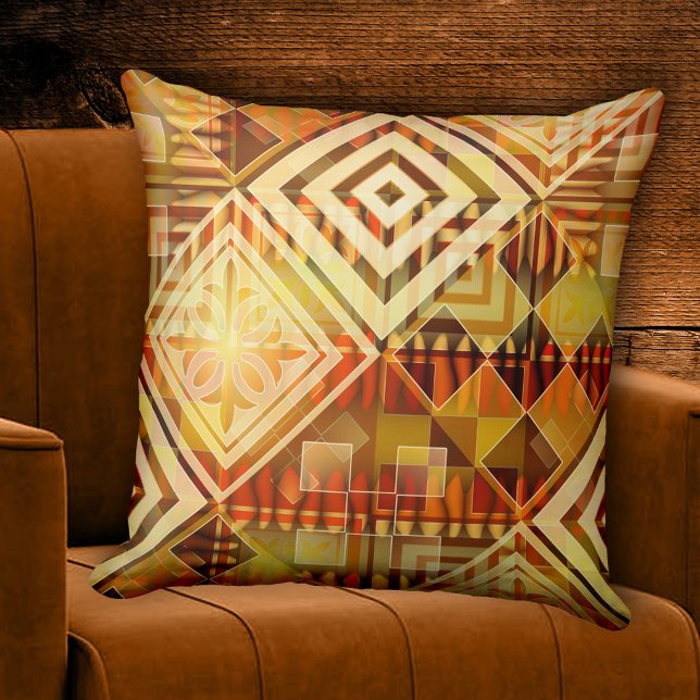 Elegante Resumen de arte geométrico Almohada otoña (Retro abstract design pillow featuring a warm colored pattern in geometrical shapes. )