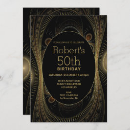 Elegante resumen de oro 50.ª invitación de cumplea