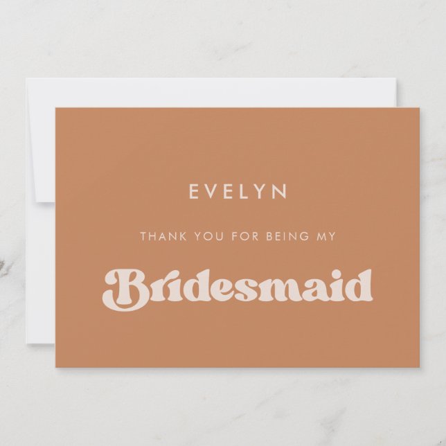 Elegante retro Brown Bridesmaid gracias tarjeta de (Anverso)