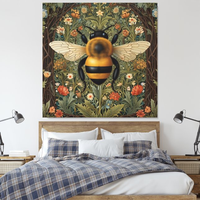 Elegante retro bumblebee boho arte floral botánico (Insitu(Dormitorio))