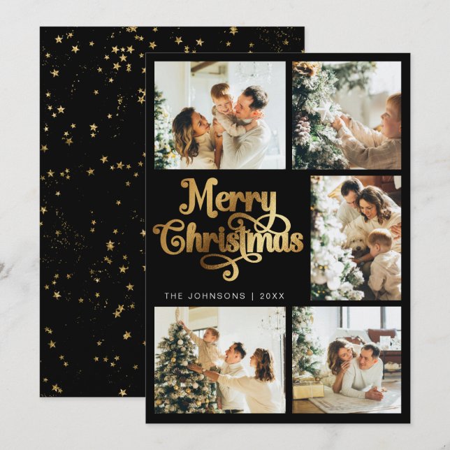 Elegante Retro Falso Oro Feliz Navidad Familia (Anverso / Reverso)