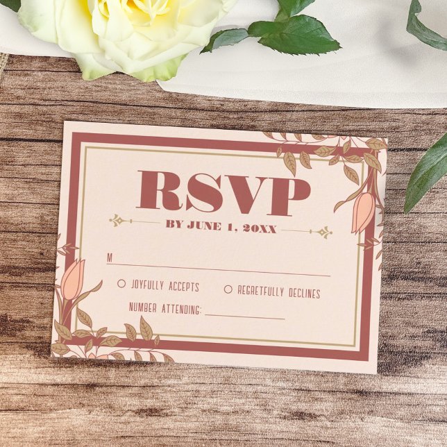 Elegante Retro Rubor Floral Wedding Tarjeta RSVP (Subido por el creador)