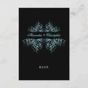 Elegante Retro Turquesa Swirls Wedding RSVP 2