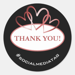 Elegante Rojo Corazón Rojo Gracias Etiquetas Negro