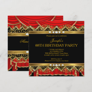 Elegante rojo Faux Gold Seda invitación al diamant
