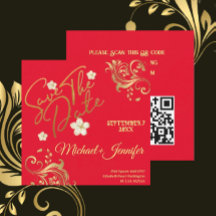 Elegante Rojo Y Oro QR Guardar La Invitación De Fe