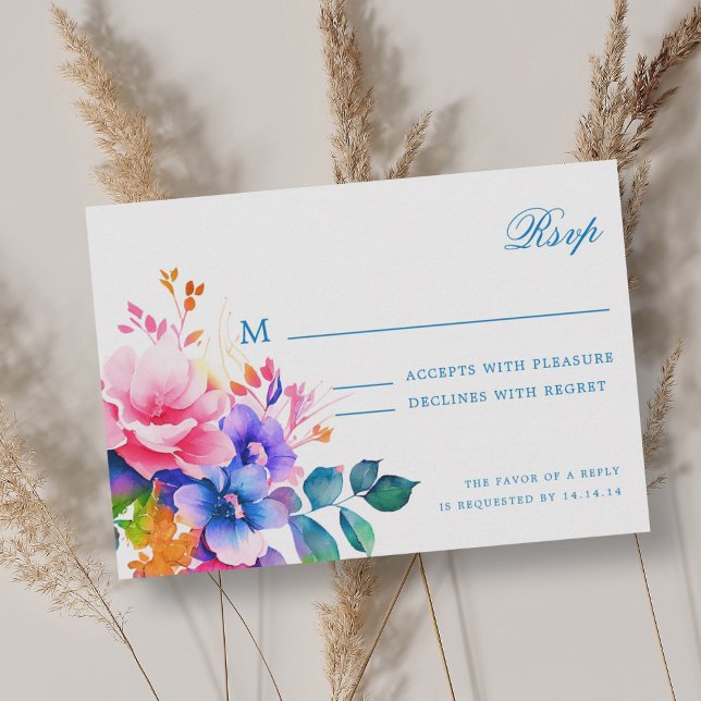 Elegante Romántica Boda Floral RSVP Arcoiris (Elegant Romantic Floral Wedding RSVP Rainbow)