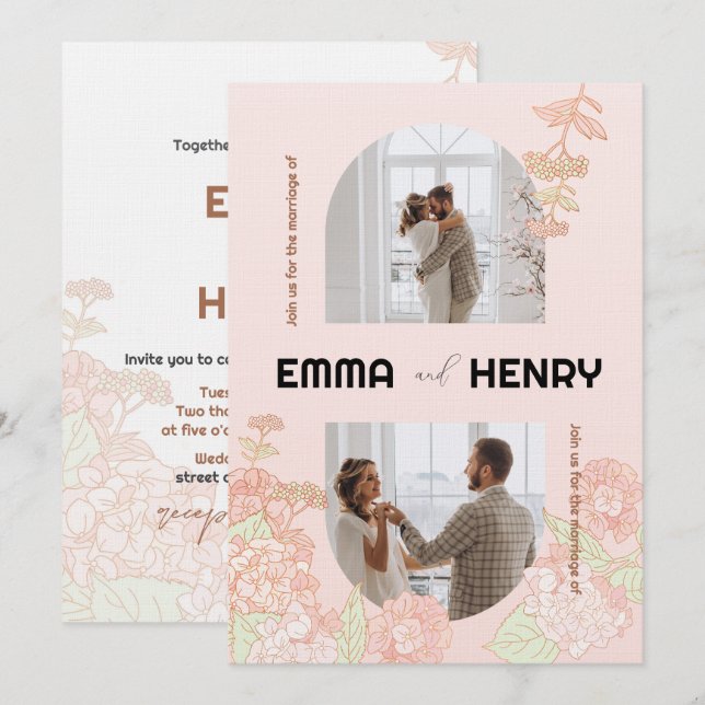 Elegante Romántica Invitación a la Boda de Fotos (Anverso / Reverso)