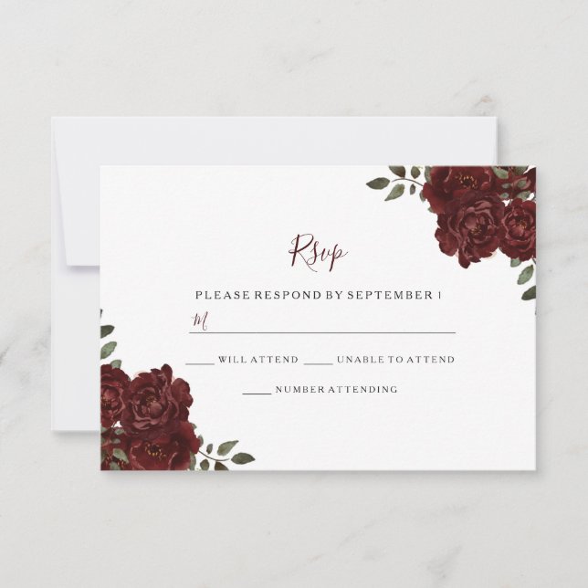 Elegante Romántico de Boda Rosa Roja RSVP (Anverso)