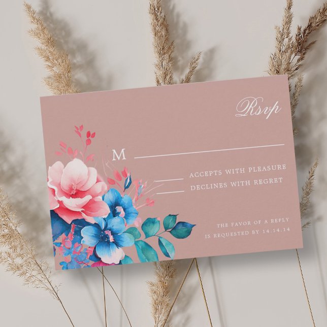 Elegante Romántico Floral Script Wedding RSVP Rubo (Elegant Romantic Floral Script Wedding RSVP Blush)