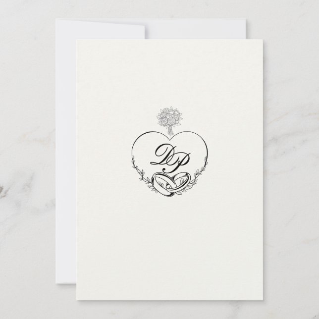Elegante Romántico Monograma Clásico Invitación a  (Reverso)