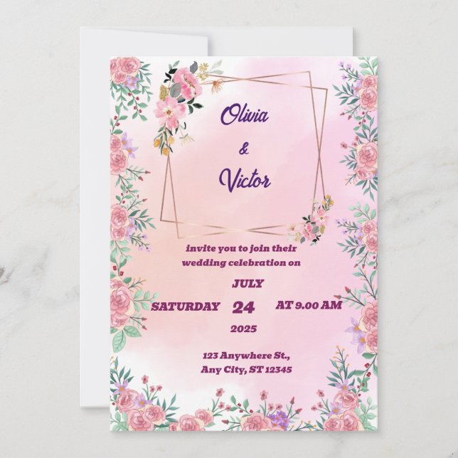 Elegante Romántico Roses Rosa Invitación a la boda (Anverso)