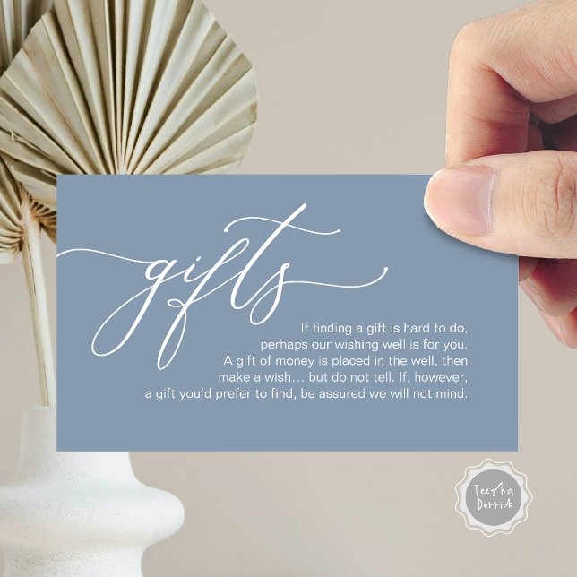 Elegante romántico, una nota sobre regalos, dinero (Elegant Romantic, A note on gifts, Honeymoon Money Cash Enclosure Card, in Dusty Blue scheme.)