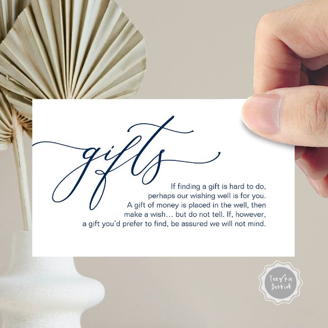 Elegante romántico, una nota sobre regalos, dinero (Elegant Romantic, A note on gifts, Honeymoon Fund, Money Cash Enclosure Card, in Navy Blue scheme.)