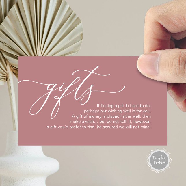 Elegante romántico, una nota sobre regalos, dinero (Elegant Romantic, A note on gifts, Honeymoon Fund, Money Cash Enclosure Card, in Dusty Rose scheme.)