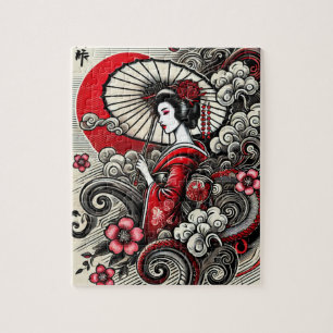 Elegante rompecabezas de arte de Geisha