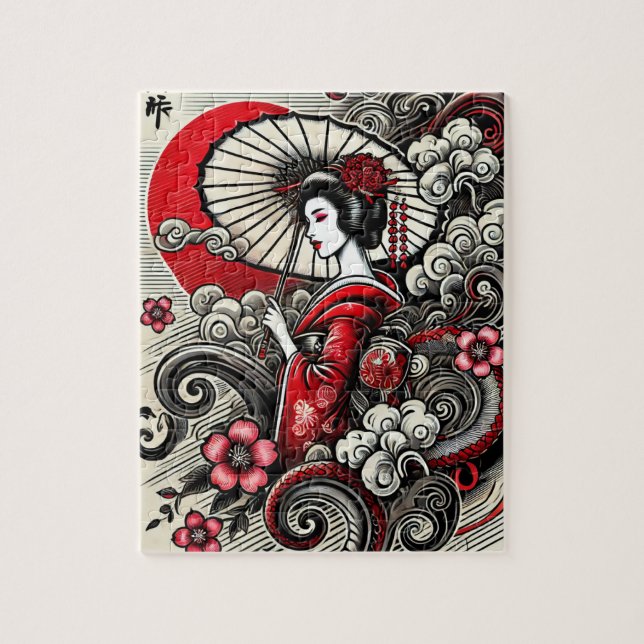 Elegante rompecabezas de arte de Geisha (Vertical)