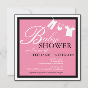 Elegante ropa Baby Shower Línea Invitación Rosa