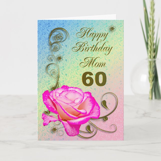 Elegante rosa 60ª tarjeta de cumpleaños para mamá (Anverso)