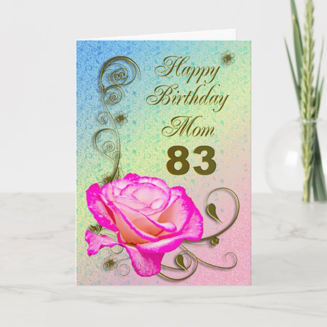 Elegante rosa 83ª tarjeta de cumpleaños para mamá (Anverso)