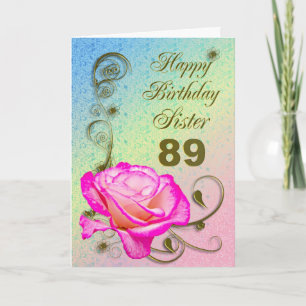 Elegante rosa 89ª tarjeta de cumpleaños para la he