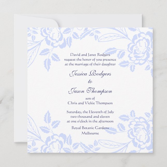 Elegante Rosa azul suave invitación a la boda (Anverso)