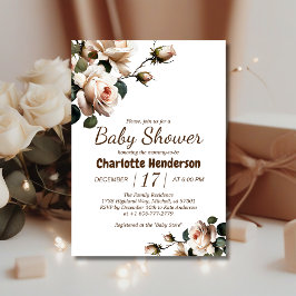 Elegante Rosa Beige Chica Invitación a Baby Shower