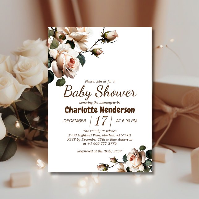 Elegante Rosa Beige Chica Invitación a Baby Shower (Gentle Girl Baby Shower Invite!)