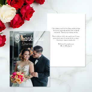 Elegante Rosa Bilingüe Tarjeta de agradecimiento