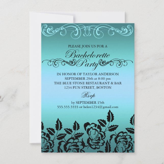 Elegante Rosa Blue Bachelorette Party Invitación (Anverso)